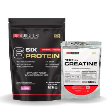 Imagem de Kit Whey Protein Concentrado 6 Six Protein 2kg + 100% Creatina 500g - Bodybuilders (Morango)