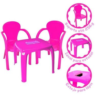 Imagem de Kit Mesa Infantil Com Estojo Rosa + 2 Cadeiras Usual Rosa