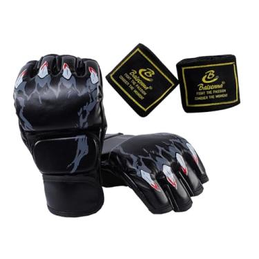 Imagem de UGPLM Luvas de boxe de meio dedo, luvas de mma, luvas de sparring de couro pu, luvas de mma para perfuração de saco pesado fitness, preto