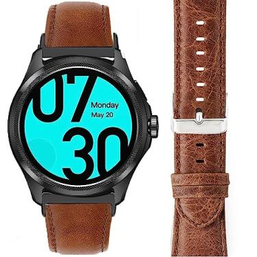Imagem de Lamshaw Compatível com pulseiras para smartwatch Ticwatch Pro 5, pulseira de couro respirável de 24 mm, pulseira de reposição para smartwatch Crazy Horse-marrom