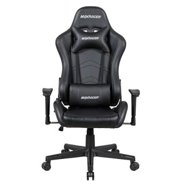 Imagem de MAX RACER - Cadeira Gamer Aggressive - Cadeira Ergonômica para Jogos, Poltronas Gamer de Aço - Até 150kg, Braços 1D, Tecido Sintético PVC, Inclinação 180°, Almofada Cervical e Lombar- Preta