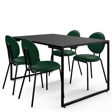 Imagem de Mesa de Jantar Rivera Preto 136cm com 04 Cadeiras Industrial Évora F01 Couríssimo Verde - Lyam