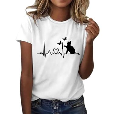 Imagem de Camiseta de batimento cardíaco para mulheres, camisetas com estampa floral, camisetas engraçadas, manga curta, casual, verão, camiseta fofa com estampa de animal, M#_cáqui, P
