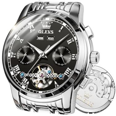 Imagem de OLEVS Relógio automático (sem necessidade de bateria) Relógios de pulso masculinos Relógios mecânicos automáticos moda clássico turbillon relógio esqueleto preto azul verde rosto, pulseira ajustável