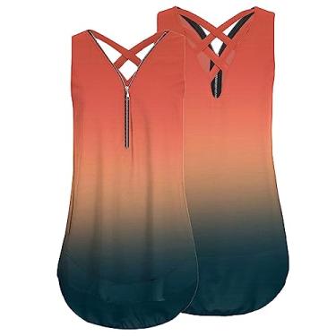 Imagem de Camiseta feminina costas nadador com estampa gráfica para sair, plus size, sem mangas, Y2K, blusa de verão, boho, colete formal, Laranja, G
