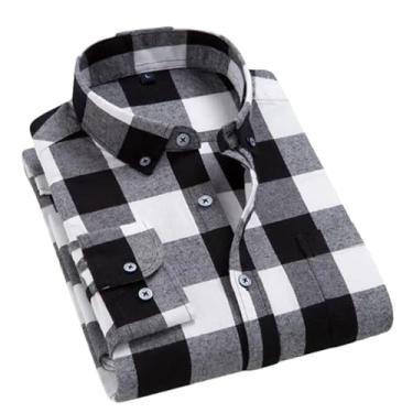 Imagem de Camisa xadrez masculina de flanela outono slim manga longa formal para negócios camisas quentes, T0c01016, G