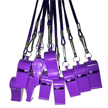 Imagem de DYBADYSA 20 peças de plástico roxo apitos altos com cordão para árbitros treinadores basquete futebol esporte treinamento jogo evento salva-vidas sobrevivência emergência diversão escola crianças