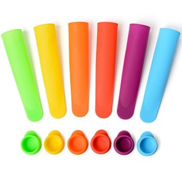 Imagem de Moldes de picolé de silicone / máquina de picolé - multicolorido, conjunto de 6 com tampas - (brilhante). Por Sunsella