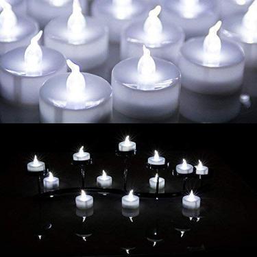 Imagem de AGPtek® 24 peças de luzes LED para velas sem chama operadas por bateria para festa de aniversário de casamento - Branco