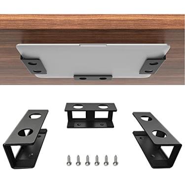Imagem de IFCASE Suporte para laptop embaixo da mesa, suporte de prateleira de metal para laptop, Mac mini, MacBook, teclado com silicone antiarranhões (preto)