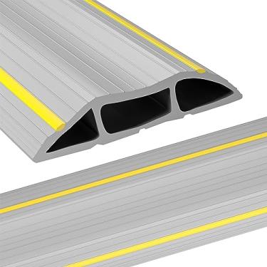 Imagem de Capa de cabo de chão, 3 canais de cabo protetor de chão de 1,8 m, contém cabos, cabos e fios, perfeito para escritório, casa, oficina, armazém, show ou outros ambientes externos, Cinza