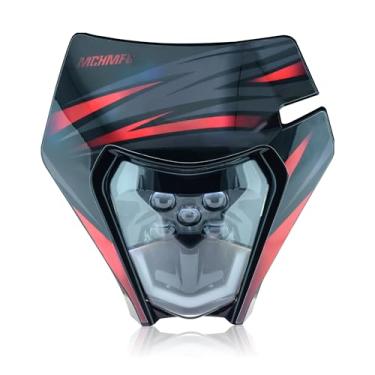 Imagem de MCHMFG Kit de faróis de LED Dirt Bike Dirtbike Kit de faróis de cabeça de motocicleta universal para a maioria da sujeira Pit Enduro Bike Farol dianteiro para ATV Quad (adesivo vermelho)