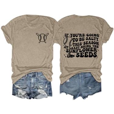 Imagem de Camisetas femininas de beisebol, gola redonda, manga curta, caimento solto, casual, presentes para o dia do jogo, Caqui, GG