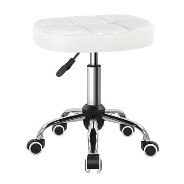 Imagem de BFTOU Banqueta giratória branca de poliuretano de 6 quadrados com roda para trabalho, SPA, loja, massagem, altura ajustável e econômica