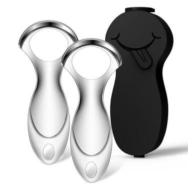 Imagem de RONAVO Raspador de língua para adultos, limpador de língua de metal (2024) Remoção de revestimento de língua, cuidado com mau hálito, raspador de língua com estojo de transporte preto para viagens e