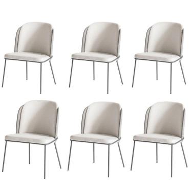 Imagem de Kit 6 Cadeiras Tay Para Sala De Jantar Ou Espaço Gourmet-tecido-costas Linho 60-frente Linho 22