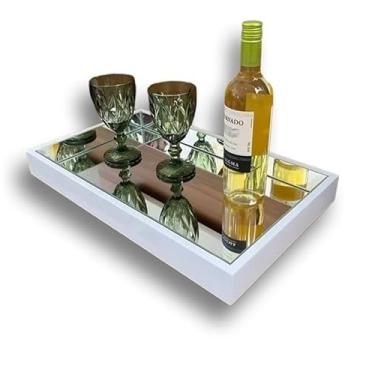 Imagem de Bandeja Espelhada Decorativa Mesa Bar Aparador Taças Bebidas Decoração (Branco)