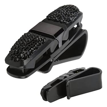 Imagem de Porta-óculos Vomeko para viseira solar de carro, suporte para óculos de sol Bling para viseira solar de carro, suporte para cabide de óculos com strass de cristal, com clipe para (Black)