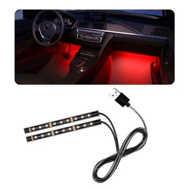Imagem de povtii Fita de LED para carro, 24 luzes LED RGB para ambientes interiores sob o painel, lâmpada decorativa USB para veículos, faixa de luz noturna, kit de iluminação para carro (vermelho)