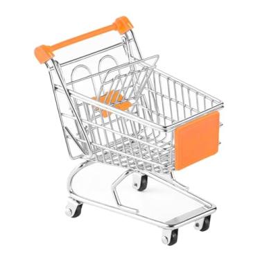 Imagem de Ioensy Mini carrinho de compras cesta crianças empurrar carrinho de brinquedo supermercado carrinho de mão brinquedo de faz de conta brinquedo divertido, Laranja