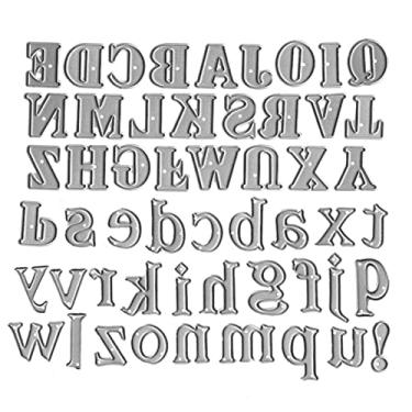 Imagem de 26 moldes de corte de alfabeto maiúsculas, 26 letras minúsculas, molde de estênceis de metal em relevo para cartões, scrapbooking e faça você mesmo, álbum de artesanato, decoração de cartão de papel