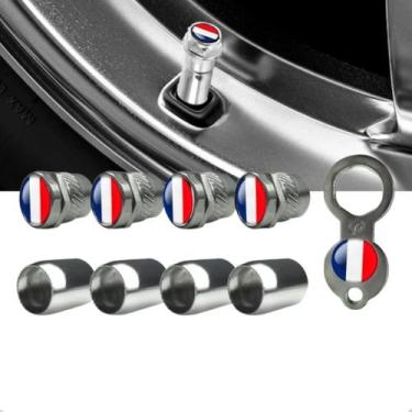 Imagem de Tampa Bico Valvula Pneu Roda Inox Antifurto Bandeira França - RVT