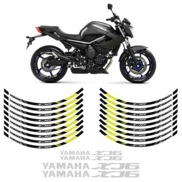 Imagem de Kit Adesivos Rodas Moto Yamaha XJ6 Preto/Amarelo Refletivo - SPORTINOX