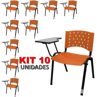Imagem de Cadeira Universitária Plástica Laranja 10 Unidades - ULTRA Móveis