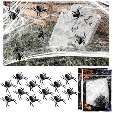 Imagem de Kit Decoração Dia das Bruxas Teias e Aranhas Halloween 16pçs - Toy Mas
