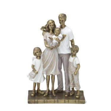 Imagem de Escultura Estatueta Estátua Família Casal E Três Filhos Menino Menina 