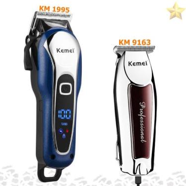 Imagem de Kit Profssional Kemei Barbeiro Km-1995 Azul+ Km-9163 Detalhe, Bivolt