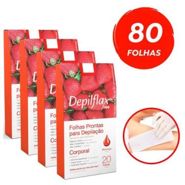 Imagem de Kit c/ 80 Folhas Prontas Depilação Corporal Depilflax Morango 4cx c/ 2