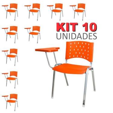 Imagem de Cadeira Universitária Plástica Laranja 10 Unidades Prancheta Plástica 
