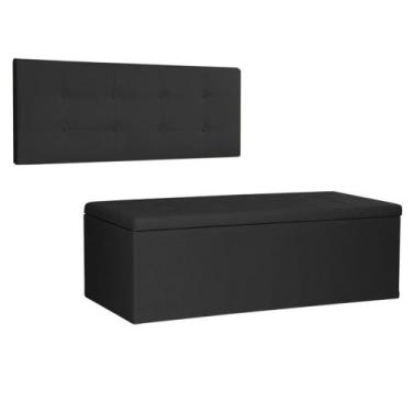 Imagem de Kit Painel e Calçadeira Baú Queen 1,60m Berlim Suede - Pallazio, Preto