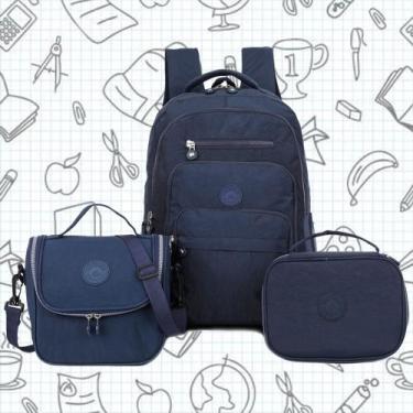 Imagem de Mochila Feminina Tactel Notebook Kit Lancheira e Estojo Escolar Resist