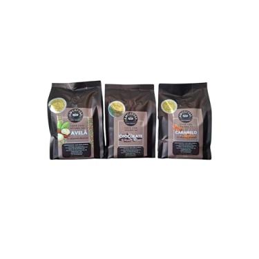 Imagem de Kit (3 unidades) Café Gourmet Aromatizados 100% Arábica - 250g - GRÃOS - Avelã, Chocolate e Caramelo