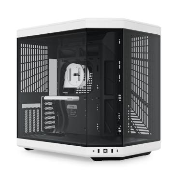 Imagem de HYTE Estojo para jogos de computador ATX de vidro temperado panorâmico de câmara dupla estética moderna atualizada Y70 com cabo Riser PCIE 4.0 incluído, branco (CS-HYTE-Y70-BW)