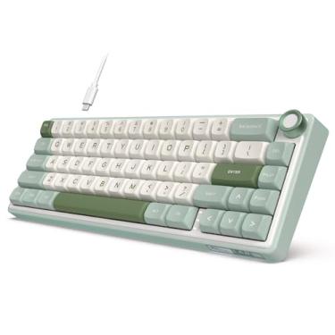 Imagem de Teclado mecânico RK ROYAL KLUDGE R65, com fio, 60%, montagem com camada protetora, RGB, retroiluminado, botão programável, perfil MDA, teclas PBT, QMK/VIA, hot swappable, switch linear, ciano