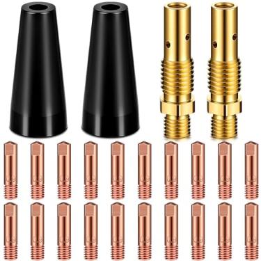 Imagem de Therwen Kit de pontas de bocal sem gás com núcleo de fluxo de 24 peças KP1939-1 Flux Core Welder Mig Welder Flux Welder Pontas de contato com bocal sem gás difusores de gás para pistola Mig Welder Mig