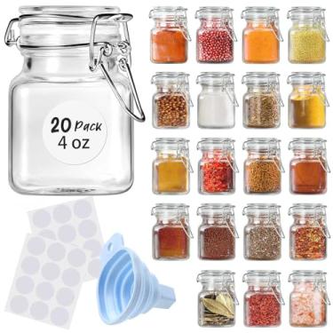 Imagem de SKOCHE Frascos de Especiarias, Pacote com 20 - Potes de Vidro Pequenos de 4 Onças com Tampas Articuladas Herméticas, Potes de Ervas para Especiarias com Etiquetas e Funis de Silicone, Potes de Vidro d