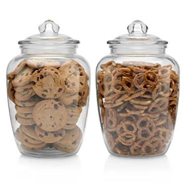 Imagem de Frascos de vidro com tampa hermética – Conjunto de 2 frascos grandes de boticário – Conjunto de 2 frascos de vidro – Conjuntos de potes para cozinha para biscoitos, farinha, açúcar, arroz – Comporta