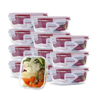 Imagem de 12 Potes Vidro Hermético Marmita 800ml Vedação Silicone - U4home, Verm