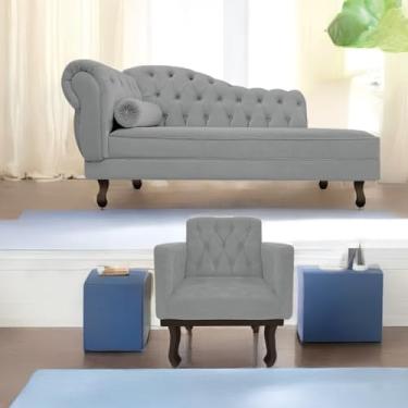 Imagem de Kit Diva Recamier Juliana 140cm Lado Direito e 01 Poltrona Classic Corano Cinza - Amarena Móveis