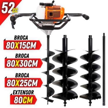 Imagem de KIT Perfurador de Solo Vulcan VPS520-S Broca 80x15cm + Broca 80x25cm e