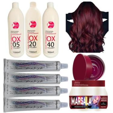 Imagem de Kit Cabelos Marsala Matiz 250g + 4 Tinta C/ Ox 1l - Juzy Cosméticos, 6