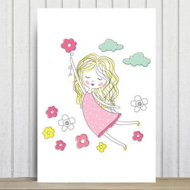 Imagem de Placa Decorativa MDF Infantil Menina e Flores 30x40cm - Quartinhos