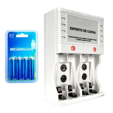 Imagem de Carregador de Pilha Kit com 4 Pilhas recarregaveis AA - Blisco, Branco