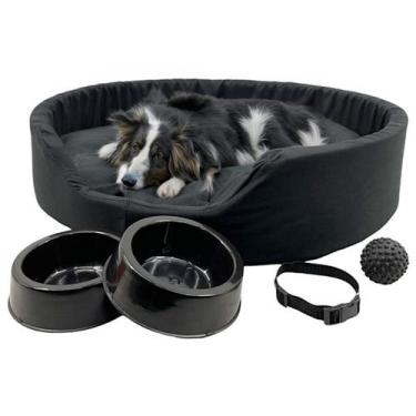 Imagem de Kit Pet Grande Cama Europa Potes Água Ração Coleira Bolinha - Supri Pe