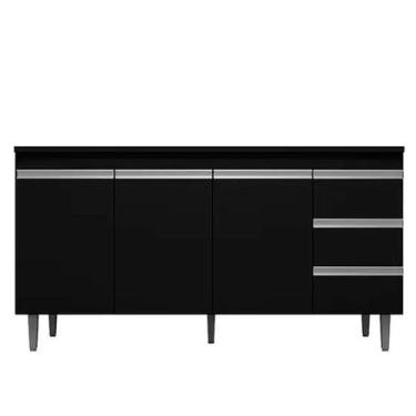 Imagem de Balcão de Pia 3 Portas Andréia 160 cm Preto Sem Tampo AJL Móveis