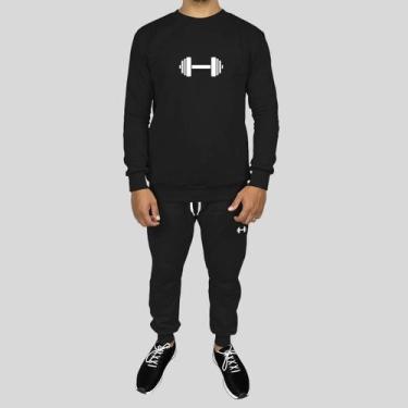 Imagem de Conjunto Calça e Blusa Moletom Careca Sem Capuz Algodão Estampado Peso